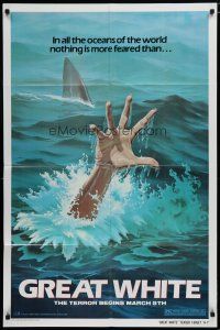 6g376 GREAT WHITE style A-1 teaser 1sh '82 great artwork of shark attacking swimmer!