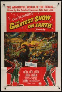 6g379 GREATEST SHOW ON EARTH style A 1sh R61 B. DeMille classic, Charlton Heston, James Stewart!