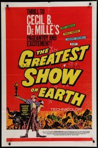 6g378 GREATEST SHOW ON EARTH 1sh R67 Cecil B. DeMille classic, Charlton Heston, James Stewart!