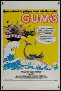 6g383 GUMS 1sh '76 sexy Jaws parody, wacky P.S. Bramley art of mermaid!