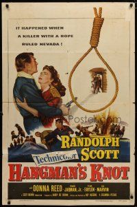 6g393 HANGMAN'S KNOT 1sh '52 cool image of Randolph Scott by noose, Donna Reed