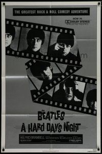 6g398 HARD DAY'S NIGHT 1sh R82 great portraits of The Beatles, rock & roll classic!
