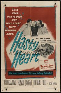 6g401 HASTY HEART 1sh '50 patient Ronald Reagan & nurse Patricia Neal help dying Richard Todd!