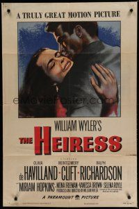 6g408 HEIRESS style A 1sh '49 William Wyler, c/u of Olivia de Havilland & Montgomery Clift!
