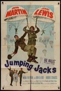 6g476 JUMPING JACKS 1sh '52 great image of Army paratroopers Dean Martin & Jerry Lewis!