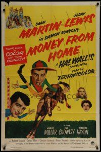 6g575 MONEY FROM HOME 3-D 1sh '54 wacky art of Dean Martin & horse jockey Jerry Lewis!