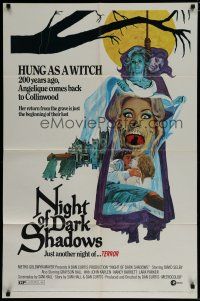 6g607 NIGHT OF DARK SHADOWS 1sh '71 wild freaky art of the woman hung as a witch 200 years ago!