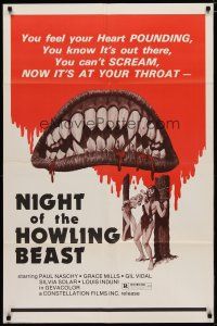 6g610 NIGHT OF THE HOWLING BEAST 1sh '77 Paul Naschy, art of bloody teeth & sexy girls in bondage!