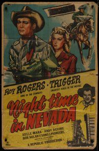 6g613 NIGHT TIME IN NEVADA 1sh '48 Roy Rogers, Trigger, Nolan & Sons of the Pioneers!