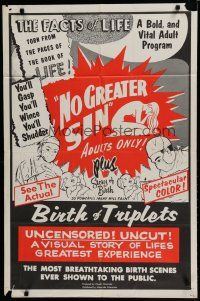 6g617 NO GREATER SIN/BIRTH OF TRIPLETS 1sh '66 pseudo-documentaries giving the facts of life!