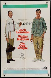 6g624 ODD COUPLE 1sh '68 art of best friends Walter Matthau & Jack Lemmon by Robert McGinnis!