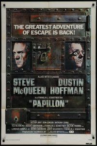 6g651 PAPILLON 1sh R77 great art of prisoners Steve McQueen & Dustin Hoffman by Richard Amsel