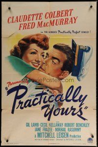 6g677 PRACTICALLY YOURS style A 1sh '44 Claudette Colbert + Air Force pilot Fred MacMurray!