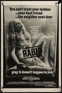 6g701 RABID 1sh '77 gruesome image of girl dead in refrigerator, David Cronenberg directed!