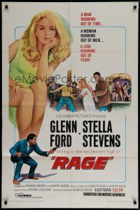 6g703 RAGE 1sh '66 running man Glenn Ford is out of time, close-up of super sexy Stella Stevens!