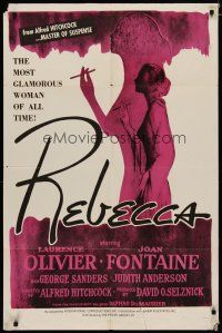6g714 REBECCA 1sh R60s Alfred Hitchcock, art of Laurence Olivier & Joan Fontaine!