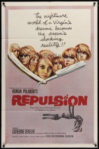 6g718 REPULSION 1sh '65 Roman Polanski, Catherine Deneuve, cool straight razor image!