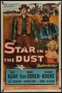 6g809 STAR IN THE DUST 1sh '56 John Agar, Van Doren, a story of the most desperate gamble!