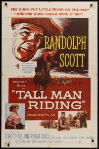 6g844 TALL MAN RIDING 1sh '55 cowboy Randolph Scott & that sexy Battle Cry girl Dorothy Malone!