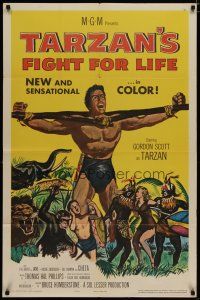 6g850 TARZAN'S FIGHT FOR LIFE 1sh '58 close up art of Gordon Scott bound with arms outstretched!