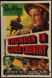 6g878 THUNDER IN GOD'S COUNTRY 1sh '51 art of Arizona cowboy Rex Allen & His Wonder Horse Koko!
