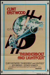 6g882 THUNDERBOLT & LIGHTFOOT style D 1sh '74 art of Clint Eastwood with HUGE gun by Arnaldo Putzu!