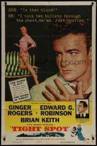 6g885 TIGHT SPOT 1sh '55 wounded Brian Keith, art of sexy Ginger Rogers, great tagline!
