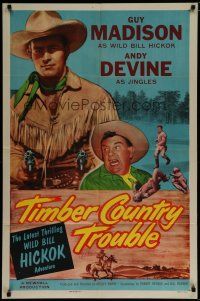 6g887 WILD BILL HICKOK stock 1sh '55 Guy Madison, Andy Devine, Timber Country Trouble!