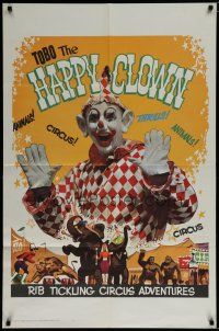 6g892 TOBO THE HAPPY CLOWN 1sh '65 Edward Finney directs & stars, in creepy circus makeup!