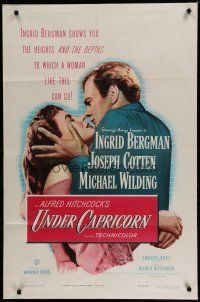 6g917 UNDER CAPRICORN 1sh '49 Alfred Hitchcock, romantic art of Ingrid Bergman & Joseph Cotten!