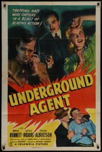 6g920 UNDERGROUND AGENT 1sh '42 Bruce Bennett, WWII, trapping Nazi wire-tappers!