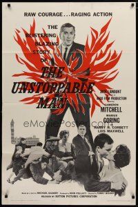 6g925 UNSTOPPABLE MAN 1sh '60 Cameron Mitchell, raw courage, raging action!