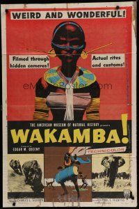 6g945 WAKAMBA style A 1sh '55 colorful art, actual customs of weird & wonderful African tribe!
