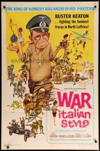6g949 WAR ITALIAN STYLE 1sh '66 Due Marines e un Generale, cartoon art of Buster Keaton as Nazi!