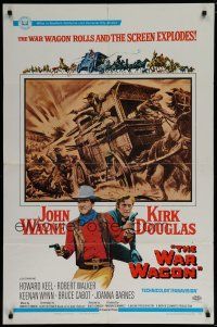 6g951 WAR WAGON 1sh '67 cowboys John Wayne & Kirk Douglas, western armored stagecoach art!