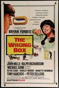 6g990 WRONG BOX 1sh '66 Michael Caine looks through mail slot at pretty girl, English sex!