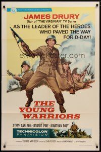 6g997 YOUNG WARRIORS 1sh '67 James Drury, Steve Carlson, cool WWII soldier images!