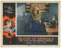 6h205 BLOOD OF DRACULA LC #1 '57 close up of guy in biohazard suit, cool vampire border art!