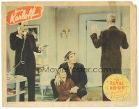 6h333 FATAL HOUR LC '40 Boris Karloff as Mr. Wong holds a gun on man as he calls for help!