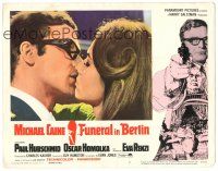 6h358 FUNERAL IN BERLIN LC #2 '67 super close up of Michael Caine kissing pretty Eva Renzi!