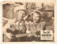 6h366 GAY RANCHERO LC R52 close up of Roy Rogers playing guitar for pretty Jane Frazee!