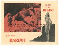 6h376 GIRL IN THE BIKINI LC #3 '58 close up of sexy Brigitte Bardot being romanced on rocks!
