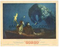 6h398 GORGO LC #3 '61 special effects image of huge monster hand reaching for guys in boat!