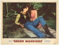 6h411 GREEN MANSIONS LC #8 '59 Audrey Hepburn & Anthony Perkins kiss for the first time!