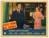 6h429 HERE COMES MR. JORDAN LC '43 pretty Evelyn Keyes looks at Robert Montgomery in his study!