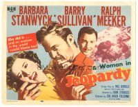 6h052 JEOPARDY TC '53 Barbara Stanwyck in Jeopardy, struggling with Ralph Meeker, film noir!