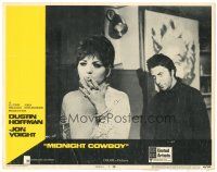 6h609 MIDNIGHT COWBOY LC #1 '69 Dustin Hoffman stares at smoking Brenda Vaccaro, Schlesinger