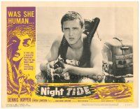 6h644 NIGHT TIDE LC #4 '63 super close up of young Dennis Hopper wearing scuba gear on boat!