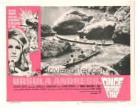 6h658 ONCE BEFORE I DIE LC #8 '66 cool far shot of Ursula Andress & others in canoes!