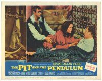 6h687 PIT & THE PENDULUM LC #2 '61 pretty Barbara Steele leans over fallen Vincent Price!